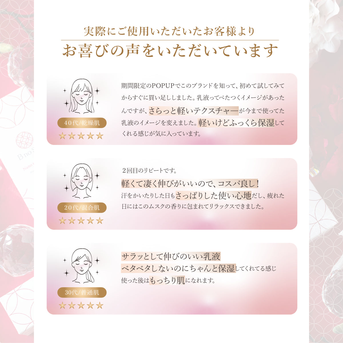 B no SOL ビノソル BnoSOL_16_ナノモイスチャー乳液_お客様の声